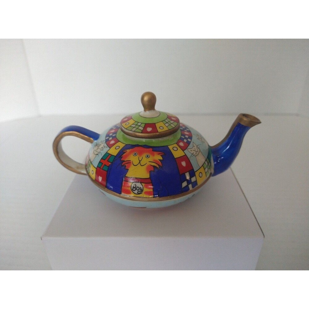 Unbranded Mini Boy Cat Collage Teapot Colorful Unsigned unique collectable art